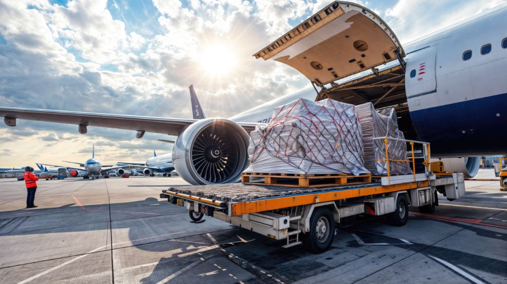 Loading of goods onto a cargo plane at the airport