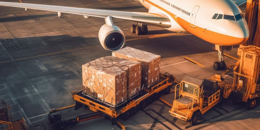 Cargo Plane with Containers Transporting Air Freight